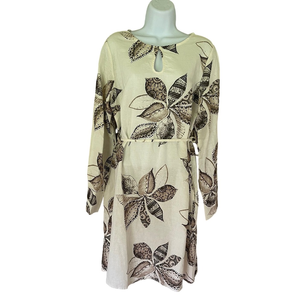 La‎ Piccola Creativa Italy Linen Cotton Floral Dress Long Sleeve Size L NWT